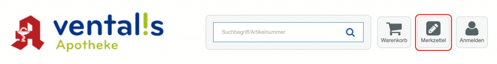 ventalis-shop.de Gutschein Merkzettelfunktion